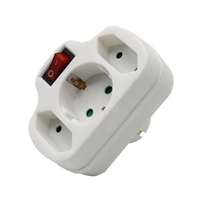 Rozgałęźnik Z Włącznikiem 2 Wtyczki Płaskie 2.5A I 1 Gniazdo 16A White V-TAC VT-1063