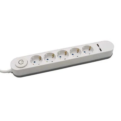 Listwa V-TAC 5 Gniazda 3m Podświetlany Włącznik 2XUSB 1.5MM2 VT-1115-3 - Biała