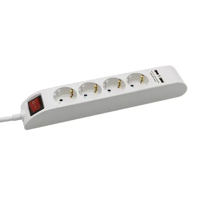 Listwa V-TAC 4 Gniazda 1.4m Podświetlany Włącznik 2XUSB 1.5MM2 VT-1144-2 - Biała