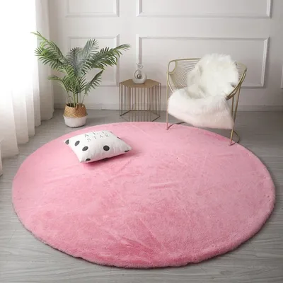 Dywan Okrągły Rabbit 160x160 cm Pluszowy Do Salonu - SakuraPink