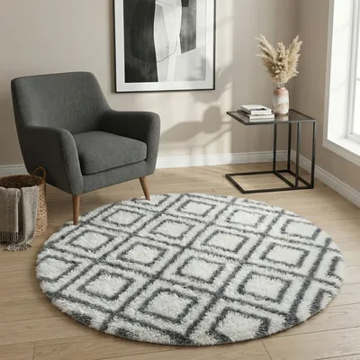 Dywan Okrągły Shaggy Decor 120x120 cm - Biały
