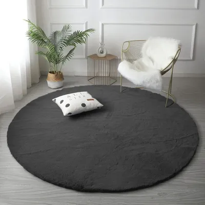 Dywan Okrągły Rabbit 180x180 cm Miękki Pluszowy - Szary