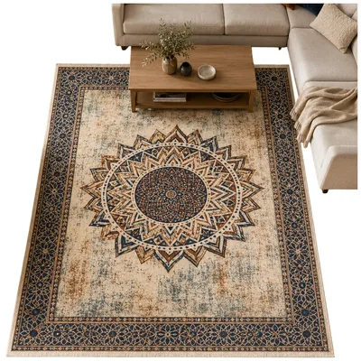 Dywan Mandala 170x120 Do Salonu Antypoślizgowy Miękki - Wielokolorowy