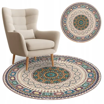 Dywan Okrągły Novo 150x150 cm Do Salonu Orientalny - Beżowy