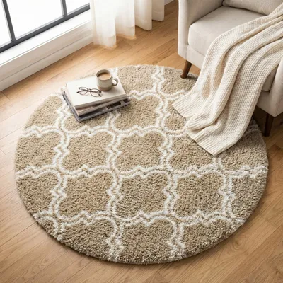 Dywan Okrągły Shaggy Decor 140x140 cm Do Salonu - Khaki