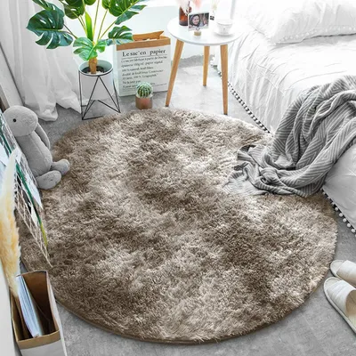 Dywan Okrągły Shaggy Ombre 150x150 cm Do Salonu - Beżowy