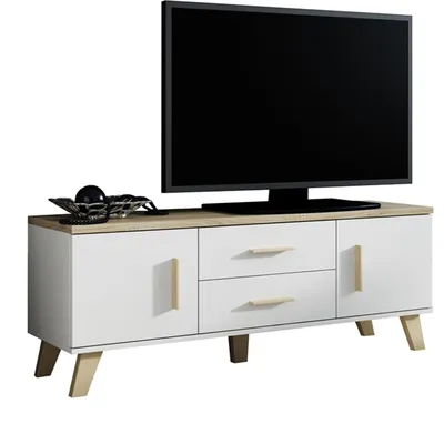 Komoda RTV LOTAR 140 Biel Brylantowa / Dąb Sonoma