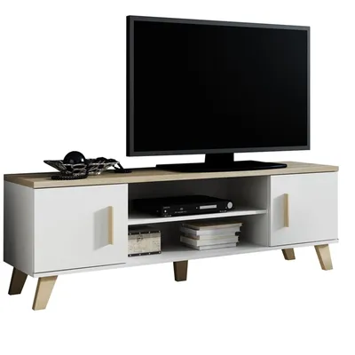 Komoda RTV LOTAR 160 Biel Brylantowa / Dąb Sonoma
