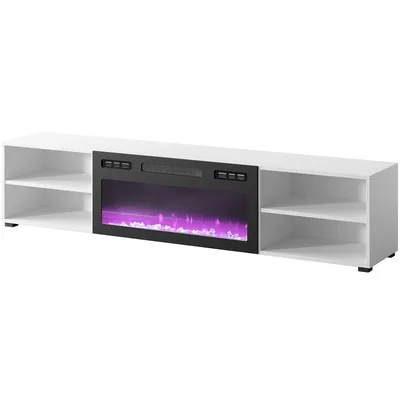 Komoda RTV LOOP 180 EF Biała / Kominek Czarny
