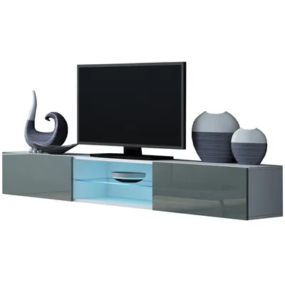 Komoda RTV GOVI GLASS GREY A VG11 Biały / Szary Połysk WYPRZEDAŻ