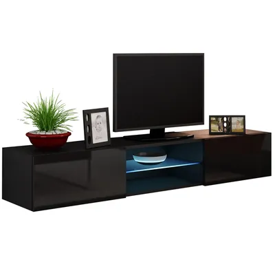 Komoda RTV GOVI GLASS VG11D Czarny / Czarny Połysk WYPRZEDAŻ