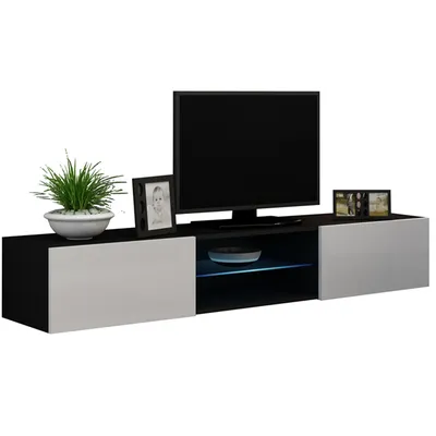 Komoda RTV GOVI GLASS VG11C Czarny / Biały Połysk WYPRZEDAŻ