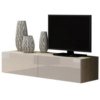 Komoda RTV 140 GOVI VG4E Dąb Sonoma / Biały Połysk