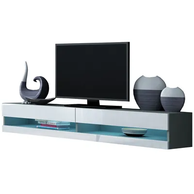Komoda RTV 180 GOVI NEW GREY B VG9 Szary / Biały Połysk WYPRZEDAŻ