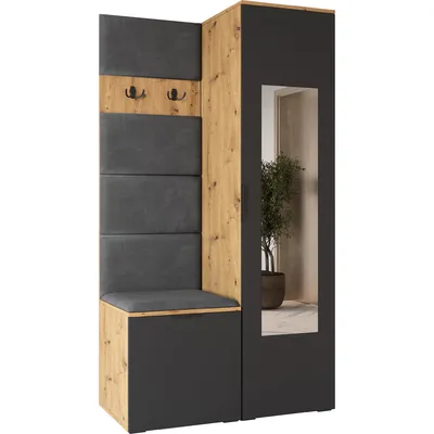 Garderoba Z Lustrem NELLI 1 Dąb Artisan / Czarny Lewa