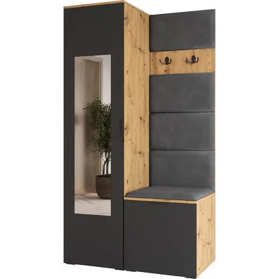 Garderoba Z Lustrem NELLI 1 Dąb Artisan / Czarny Prawa