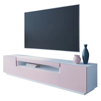 Komoda RTV DONE 200 Biały / Pudrowy Róż WYPRZEDAŻ