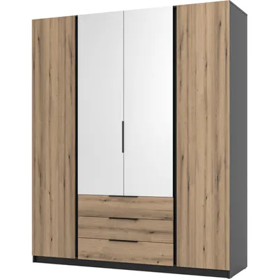 Szafa 200cm Z Lustrem I Szufladami KAYA 03 Czarny / Dąb Evoke