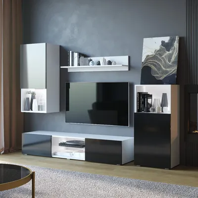 Meblościanka LOFT Biały / Czarny Połysk