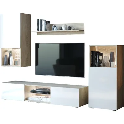 Meblościanka LOFT Dąb Sonoma / Biały Połysk