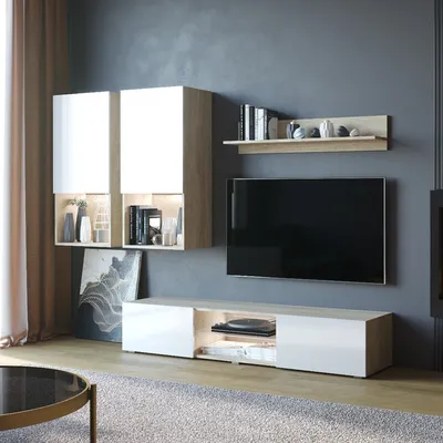 Meblościanka DECO Dąb Sonoma / Biały Połysk
