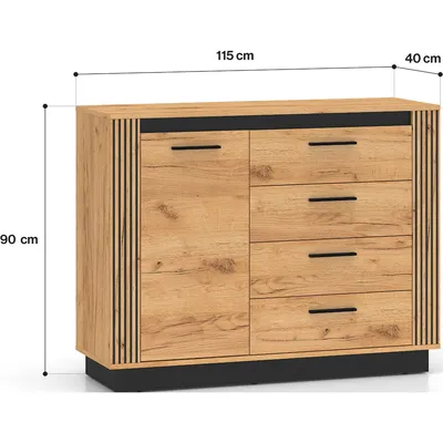 Komoda URSA 07 Dąb Craft Złoty + Czarny