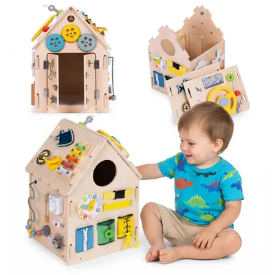 Drewniany Domek Manipulacyjny Dla Dzieci Panel Edukacyjny XXL