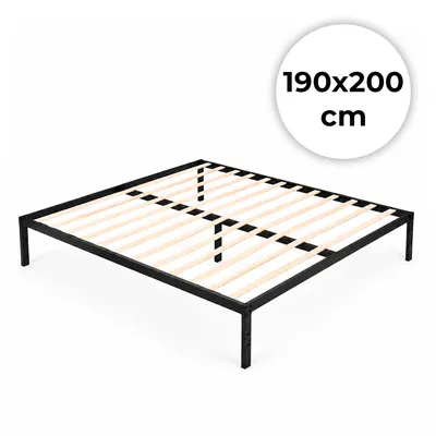 Łóżko Metalowe 190x200 cm Ze Stelażem Minimalistyczna Rama