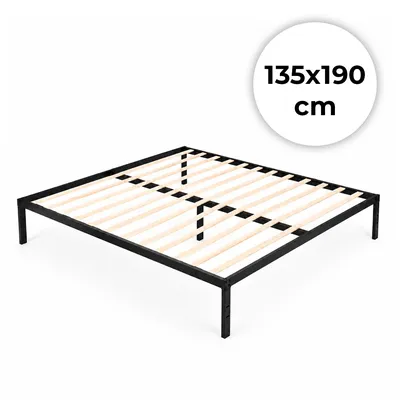 Łóżko Metalowe 135x190 cm Ze Stelażem Minimalistyczna Rama