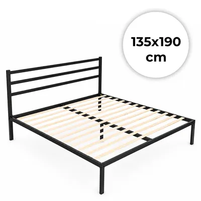 Łóżko Metalowe 135x190 cm Ze Stelażem Zagłówkiem - Czarna