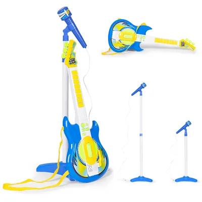 Zestaw Gitara Elektryczna Mikrofon Statyw Dla Dzieci