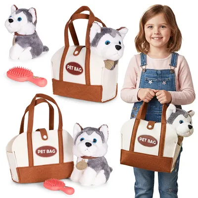 Pluszowy Piesek Torebce Husky Maskotka Dla Dziecka Szczotka