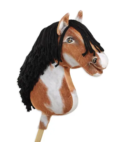 Hobby Horse Duży Koń Na Kiju Premium Srokaty Tobiano Czarną TUM-TUM