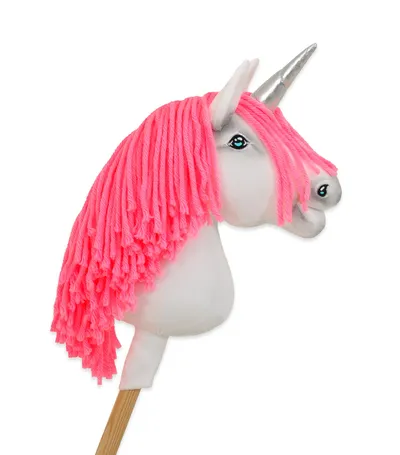 Hobby Horse Jednorożec Na Kiju Biały, Grzywa Neon Róż Srebrny TUM-TUM