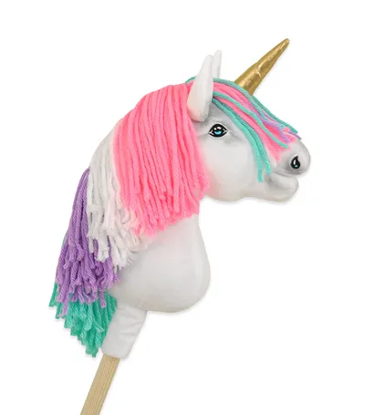 Hobby Horse Jednorożec Na Kiju Kolorową Grzywą Złotym TUM-TUM - Biały