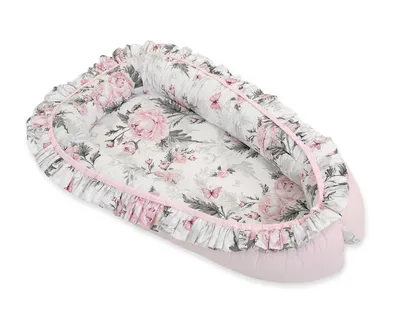 Kokon Niemowlęcy Kojec Otulacz Premium Falbanką Romantic Peonies TUM-TUM