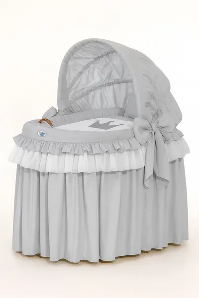 Kosz Mojżesza Wiklinowy Ze Składaną Budką Little Princess TUM-TUM - Szary