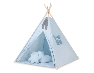 Namiot Dla Dzieci Tipi Mata Poduszki Zawieszki Pióra TUM-TUM - Niebieski
