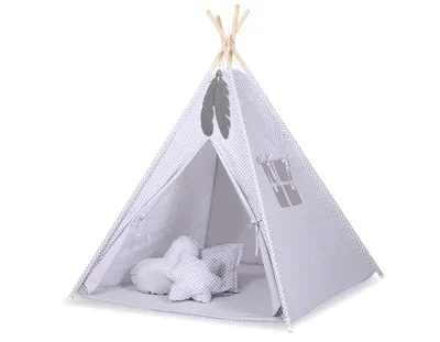 Namiot Dla Dzieci Tipi +mata Zawieszki Pióra Mini-Rozeta TUM-TUM - Szara