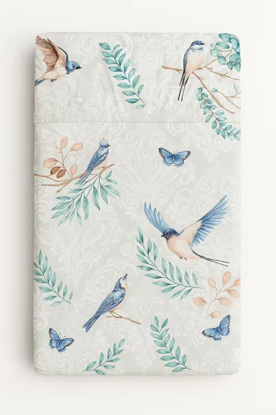 Prześcieradło Bawełniane Gumką Do Łóżeczka 120x60 cm Blue Birds TUM-TUM