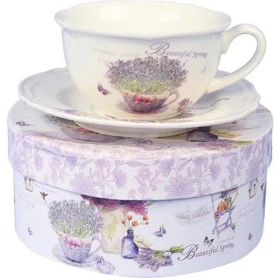 Komplet Ceramiczny Filiżanka Z Talerzykiem Z Wiklinowym W Wazonie W Prezentowym Kartoniku
