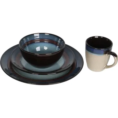 Zastawa Stołowa Ceramiczna - Brązowo-Kremowo-Niebieska