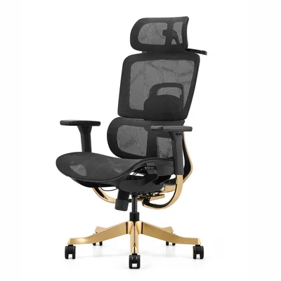Fotel Ergonomiczny ANGEL Biurowy Obrotowy Glamour Gold