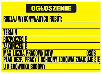 Tablica Budowlana Ogłoszenie Bioz 700*500MM