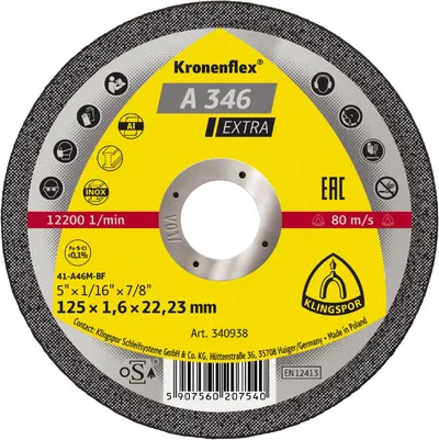 Tarcza Płaska A46EX/A345EX T1A 125*1.6*22 340938 KLINGSPOR
