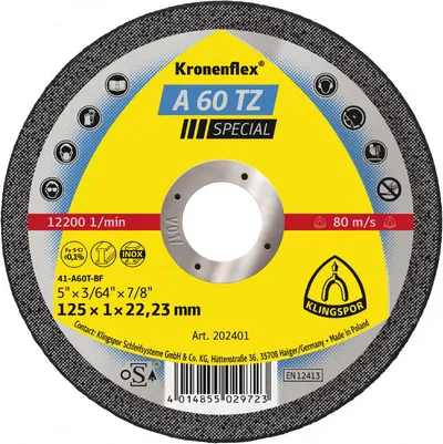 Tarcza Płaska A60TZ T1A 125*1.0*22 202401 KLINGSPOR