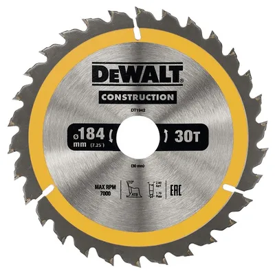 Piła Tarczowa Do Drewna 184/30MM, 30 Zębów DEWALT