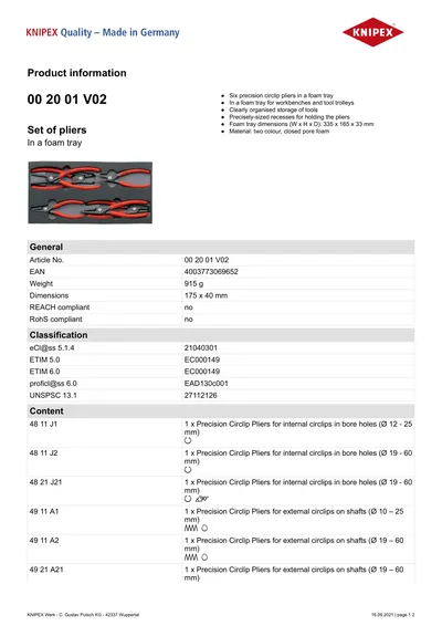 Zestaw Szczypiec Do Pierścieni Osadczych 6 Cz. KNIPEX