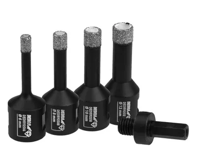 Zestaw Koronek Diamentowych Vacuum Brazed 6,8,10,12MM + Adap DEDRA