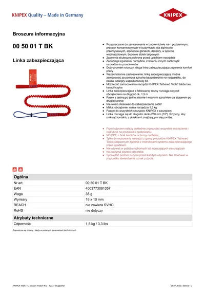 Linka Zabezpieczająca 1.5m KNIPEX